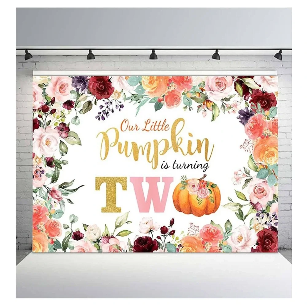Our Little Pumpkin is turning 2 backdrop, 7 x 5,Happy Birthday Girl Two Birthday